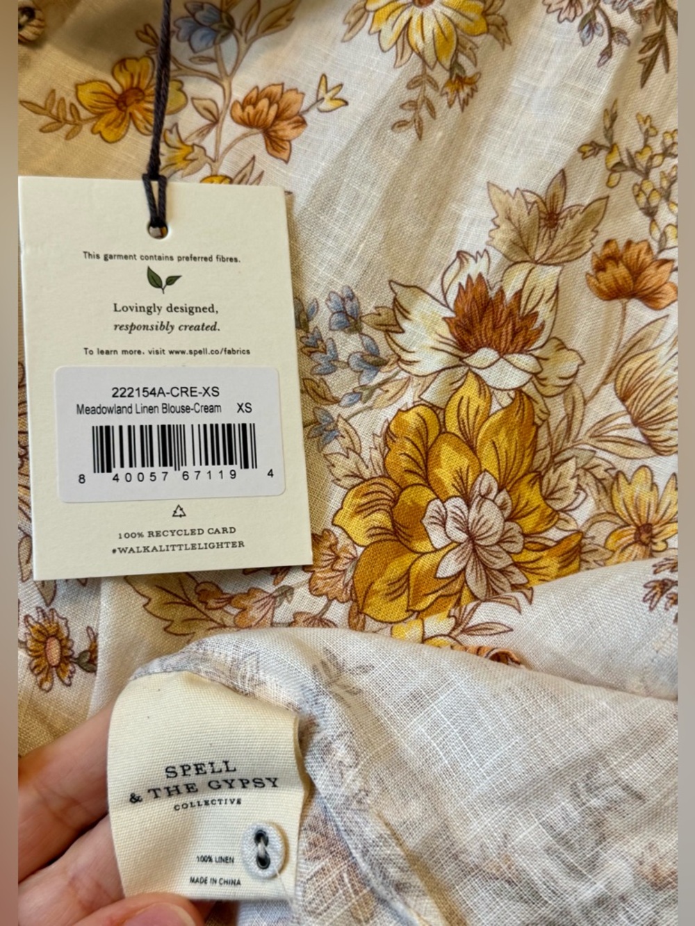 Free People X Spell Meadowland Linen Blouse Buttondown Top | Cream | XS | NWT - Picture 15 of 16
